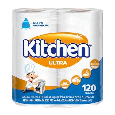 Imagem de Papel Toalha Kitchen Folha Dupla - Pack com 2 rolos de 60 unidades de 19x22 cm cada