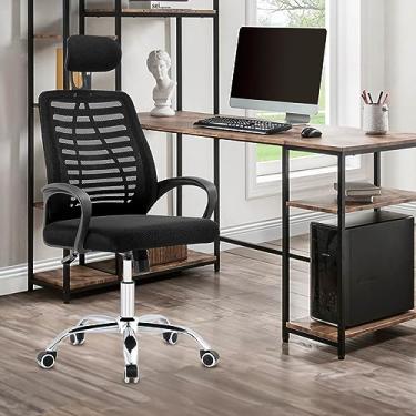 Imagem de Cadeira de escritório com apoio de cabeça ajustável, malha confortável, cadeira de escritório ergonômica(Preta)