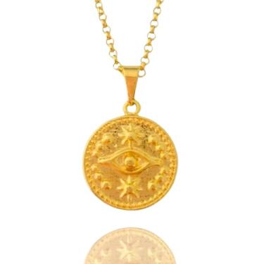 Imagem de Colar Cordão Corrente Correntinha Gargantilha Feminina e Pingente Olho Grego Banhado a Ouro 18k