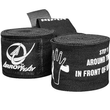 Imagem de ArrowWay Instrutional Hand Wraps com instruções impressas para boxe e MMA - 142 Meister Elastic - Preto