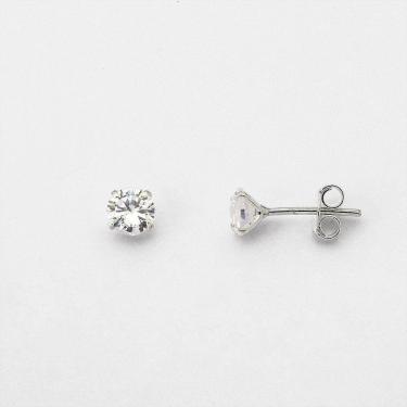 Imagem de Brinco Ponto De Luz Zirconia Redonda Unissex Prata 925 5mm