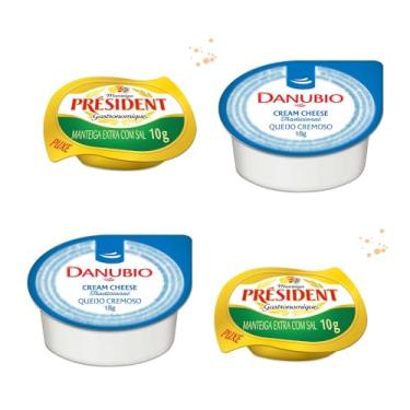 Imagem de Kit 120 Blister Sache Manteiga President Geleia Homemade Requeijão e Cream Cheese Danubio