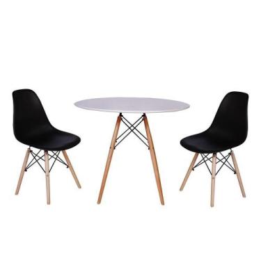 Imagem de Kit Mesa Jantar Eiffel 90cm Branca + 2 Cadeiras Charles Eames - Preta
