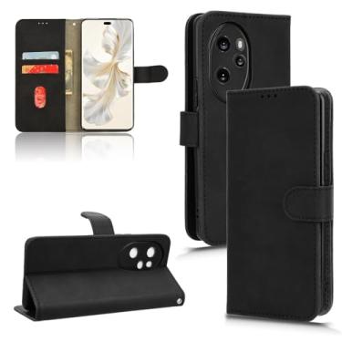 Imagem de MUDASANQI Compatível com Honor 100 Pro 5G capa com porta-cartão, capa flip capa de couro PU carteira de telefone com alça de pulso capa protetora à prova de choque (cor: preto)