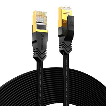 Imagem de Cabo Ethernet AMPCOM CAT7 de 30 metros, plano e fino (0,78 polegadas), cabo de rede LAN Internet de 10 Gigabit com plugue RJ45 banhado a ouro para Switch, jogos, roteador, modem - preto 30,5 metros