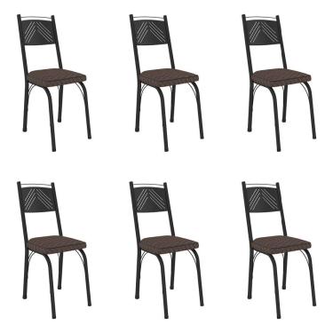 Imagem de Kit 6 Cadeiras de Cozinha Virginia Estampado Tecelão Cacau Pés de Ferro Preto - Pallazio