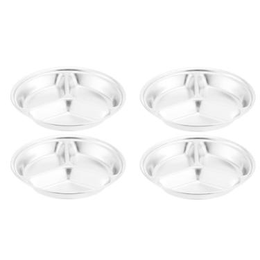 Imagem de HEMOTON Prato de molho de soja com 4 peças de aço inoxidável redondo com divisórias para molho de molho de aço inoxidável, pratos de aperitivo, mini pratos de lanche