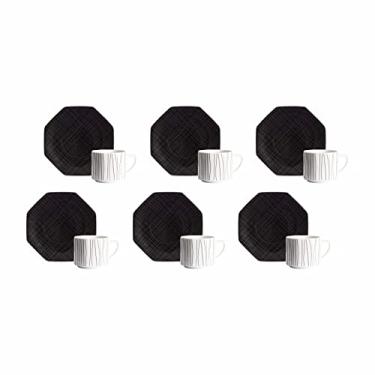 Imagem de Estojo com 6 Xícaras de Chá com Pires em Porcelana, Modelo Octogonal Orion, Decoração Apollo, Porcelana Schmidt