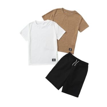 Imagem de SOLY HUX Conjunto de camiseta masculina de manga curta e shorts com cordão na cintura para verão com 3 peças, Preto, bege, branco, 13-14Y
