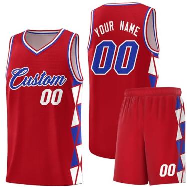 Imagem de Camiseta de basquete personalizada com shorts atléticos, roupa de treino esportiva leve personalizada para homens/jovens, Vermelho/branco-royal13, One Size