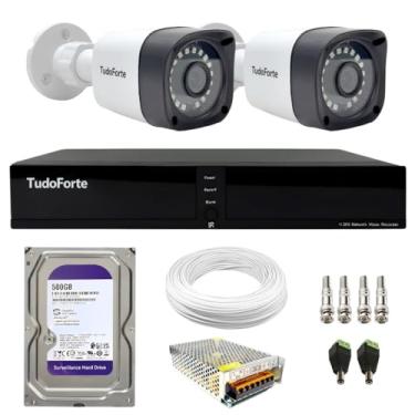 Imagem de Kit CFTV 2 Câmeras Segurança Full HD DVR 4 Canais Com HD Completo