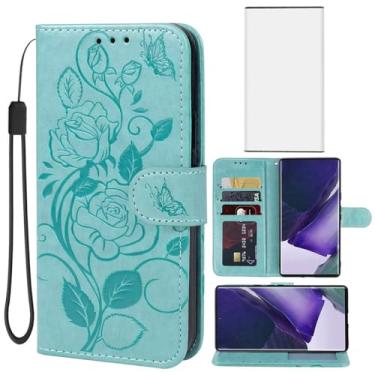Imagem de Vavies Capa carteira para Galaxy S22 Ultra/Samsung S22 Ultra 5G SM-S908U com protetor de tela de vidro temperado, capa flip de couro floral com suporte para cartão de crédito para Samsung Galaxy S22