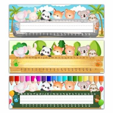 Imagem de Animais de safári com etiquetas de nome do alfabeto, etiquetas de nome de linha numérica, placas de nome de animais da selva para mesas autoadesivas, etiquetas de armário de estudantes, adesivos de