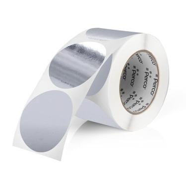 Imagem de Perco Etiquetas adesivas redondas prateadas de 7 cm com adesivo permanente para convites de casamento - 500 etiquetas por rolo - Cores vibrantes, forte adesão - Feito nos EUA