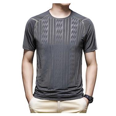 Imagem de Camiseta masculina atlética manga curta secagem rápida fina camiseta leve suave para treino, Cinza escuro, M