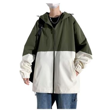 Imagem de Jaqueta masculina leve corta-vento Rip Stop capa de chuva, bolsos laterais, jaqueta combinando com cores, Verde militar, M