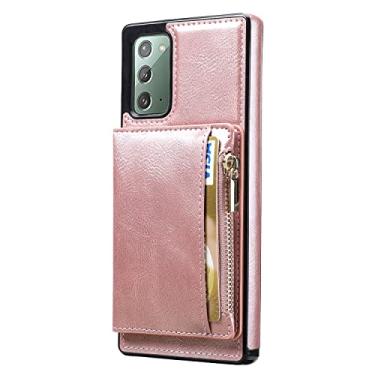 Imagem de Note20 Capa para Samsung Galaxy, porta-cartões em ouro rosa, volumoso, para cartões, dinheiro, couro macio, com zíper, capa para presente nas costas, resistente, feminina, unissex, feminina, durável