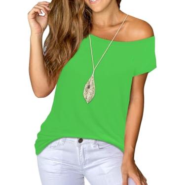 Imagem de Femfady Camiseta feminina de manga curta de algodão com ombros de fora, Verde, XXG