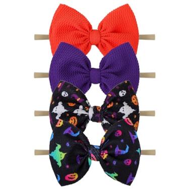 Imagem de Lanmerry Acessórios de cabelo fantasma de nó de bebê de Halloween - Faixa de cabeça com laços elásticos de nylon em roxo e laranja