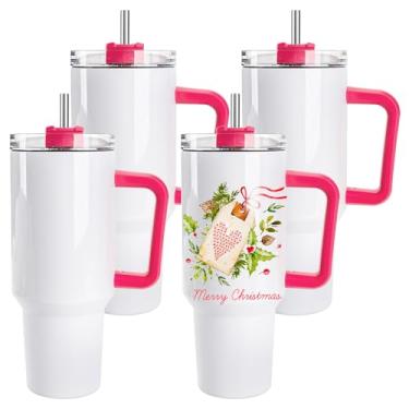 Imagem de D·S Pacote com 4 copos de sublimação 1,134 g com alça em branco isolado grande copo a granel, copos de viagem de café caneca de viagem de aço inoxidável para artesanato diy impressão de prensa térmica