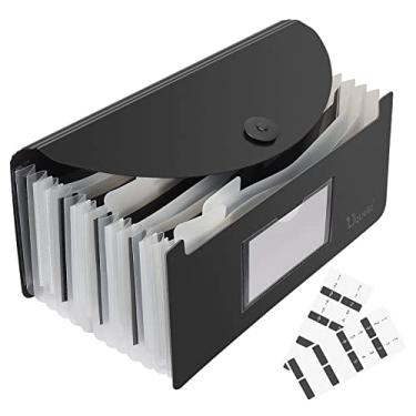 Imagem de Uquelic Pasta de recibos com suporte de mesa – Chave de piano com 13 bolsos expansível de acordeão de armazenamento de cupons/expansível grande capacidade organizador de arquivos de documentos pequeno com etiqueta, 25,4 x 12,7 cm