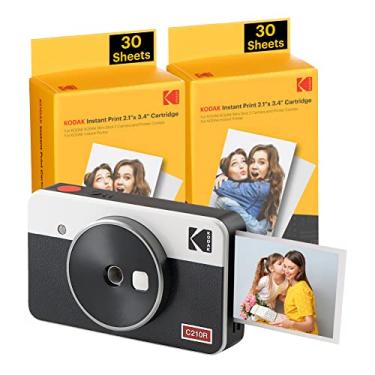 Imagem de KODAK Câmera digital instantânea e impressora fotográfica Mini Shot 2 retrô 4PASS 2 em 1 (5,3 x 8,6 cm), inicial 8 folhas + pacote de 60 folhas, branco