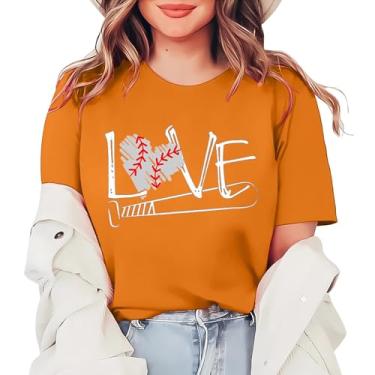 Imagem de Duobla Camiseta feminina de beisebol com estampa de letras de coração de amor lindas camisetas casuais de verão de manga curta, A-1-laranja, M