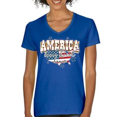 Imagem de Camiseta feminina America My Home Sweet Home gola V 4th of July Stars and Stripes Pride American Dream Patriotic USA Flag Tee, Azul, G