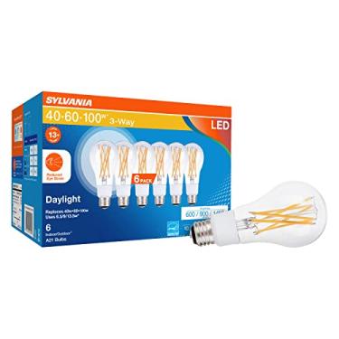 Imagem de Lâmpada de LED Sylvania com redução de tensão ocular A21, 3 vias 40W / 60W / 100W, 13 anos, regulável, transparente, 5000K, luz do dia - pacote com 6 (41232)