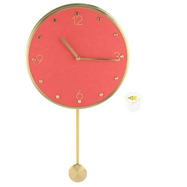 Imagem de Relógio de parede moderno com pêndulo Sunicon, relógio de parede decorativo de design minimalista, relógios de parede de metal para decoração de escritório doméstico (Red-round ornament)