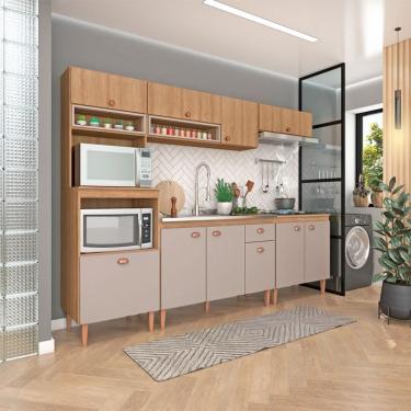 Imagem de Cozinha Completa com Balcão para Pia Marti 10 Portas 1 Gaveta Mel e Fendi