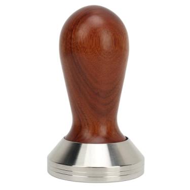 Imagem de Tamper de café, martelo de prensa de grãos de café com base plana, calcador de café com alça de madeira Aperto confortável removível fácil de limpar Martelo de pó de café para (53mm)