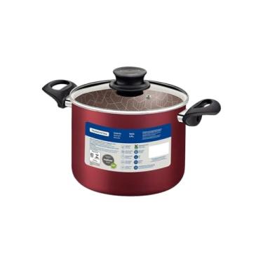 Imagem de Caldeirão Tramontina Paris em Alumínio com Revestimento Interno e Externo em Antiaderente Starflon Max Vermelho com Tampa de Vidro 26 cm 9,6 L