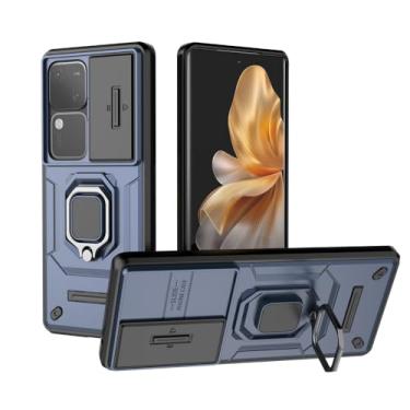 Imagem de Kukoufey Compatível com suporte Vivo V30 Pro 5G, compatível com Vivo S18 5G, com capa de lente de câmera deslizante compatível com Vivo V30 5G V2318 / V30 Pro 5G V2319 capa azul