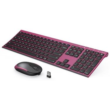 Imagem de Teclado e mouse sem fio, VssoPlor 2,4 GHz, recarregável, compacto, silencioso, teclado e mouse com receptor Nano USB para Windows, laptop, PC, notebook - preto e vermelho vinho