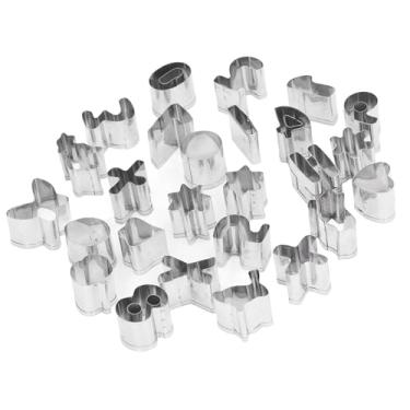 Imagem de Conjunto de cortadores de biscoitos pequenos de 26 unidades, panelas pequenas de metal de aço inoxidável, assadeira pequena de aço inoxidável lanches de chocolate bolo pão