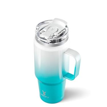 Imagem de Meoky Copo de 940 ml com alça, copo isolado com tampa e canudo, caneca de viagem de aço inoxidável, 100% à prova de vazamento, mantém frio por 24 horas ou quente por 8 horas, cabe no suporte de copo