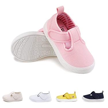 Imagem de Tênis infantil de lona com tira em T para crianças pequenas, clássico, confortável, Mary Jane, sapatilha de algodão, antiderrapante, casual, rosa, 21