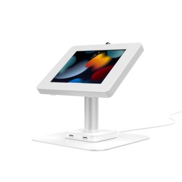 Imagem de Suporte de mesa USB para tablet – Suporte de mesa para tablet com hub USB de 2 portas, compartimento de segurança para tablets Apple iPad, tablets Android e mais – Branco – (PAD-USBPARAW)