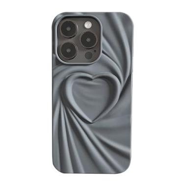 Imagem de Capa de telefone personalizada de cor sólida padrão de coração plissado 3D compatível com iPhone 15, cinza