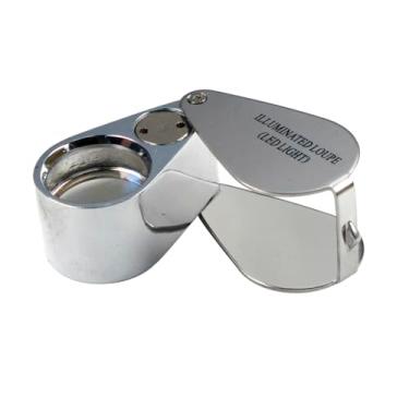 Imagem de SE Lupa iluminada de ampliação 10x com luz LED – lente de vidro óptico de 21 mm, design dobrável portátil, para joias, geologia, biologia – inclui estojo e baterias – estrutura de metal prateado