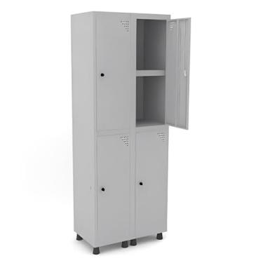 Imagem de Roupeiro Em Aço 4 Portas Grandes Cinza Com Tranca Para Cadeado E Prateleira - Pandin