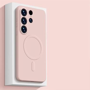 Imagem de Capa de carga magnética sem fio de silicone líquido para Samsung S24 S23 Ultra S22 S21 Plus FE A15 A35 A55 A05S Capa traseira à prova de choque, rosa, para Samsung S22Ultra