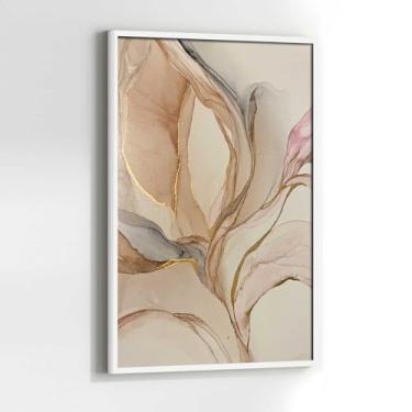 Imagem de Quadro Bege Abstrato Arte com Moldura Decorativo 40x60 Sala de jantar Quarto Decoração Vertical Parede