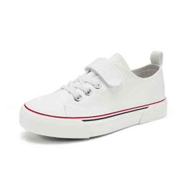 Imagem de Zoroadke Tênis infantil infantil para meninos e meninas, cano baixo, tira ajustável, sapatos de lona para crianças, Branco, 22