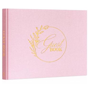 Imagem de Lanpn Livro de convidados de casamento para recepção de casamento - Livro de visitas elegante de linho com 108 páginas em branco para fazer login e fotos - Livro de visitas Polaroid para chá de panela