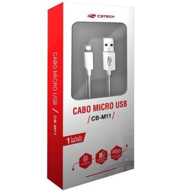 Imagem de Cabo USB X Micro USB 1M 2A CB-M11WH Branco C3 TECH - C3TECH