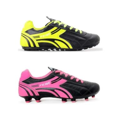 Imagem de Kit Dois Pares Chuteira Couro Legitimo Society Campo Gramado Sola Colada Costurada (Preto, BR, Adulto, Numérico, 43)