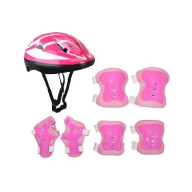 Imagem de Vaveren Capacete de bicicleta infantil, equipamento de capacete de patinação com joelheira, cotoveleira, protetor de pulso, capacete de skate, capacete de, Rosa