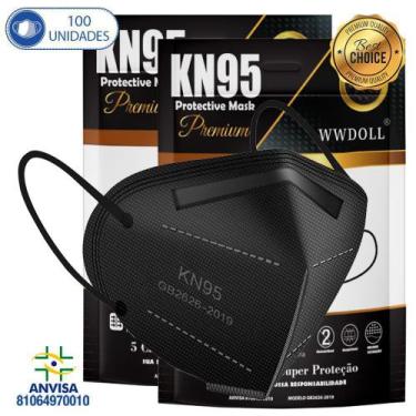 Imagem de 100 Máscaras Respiratórias KN95 PFF2 WWDoll 5 Camadas Preta